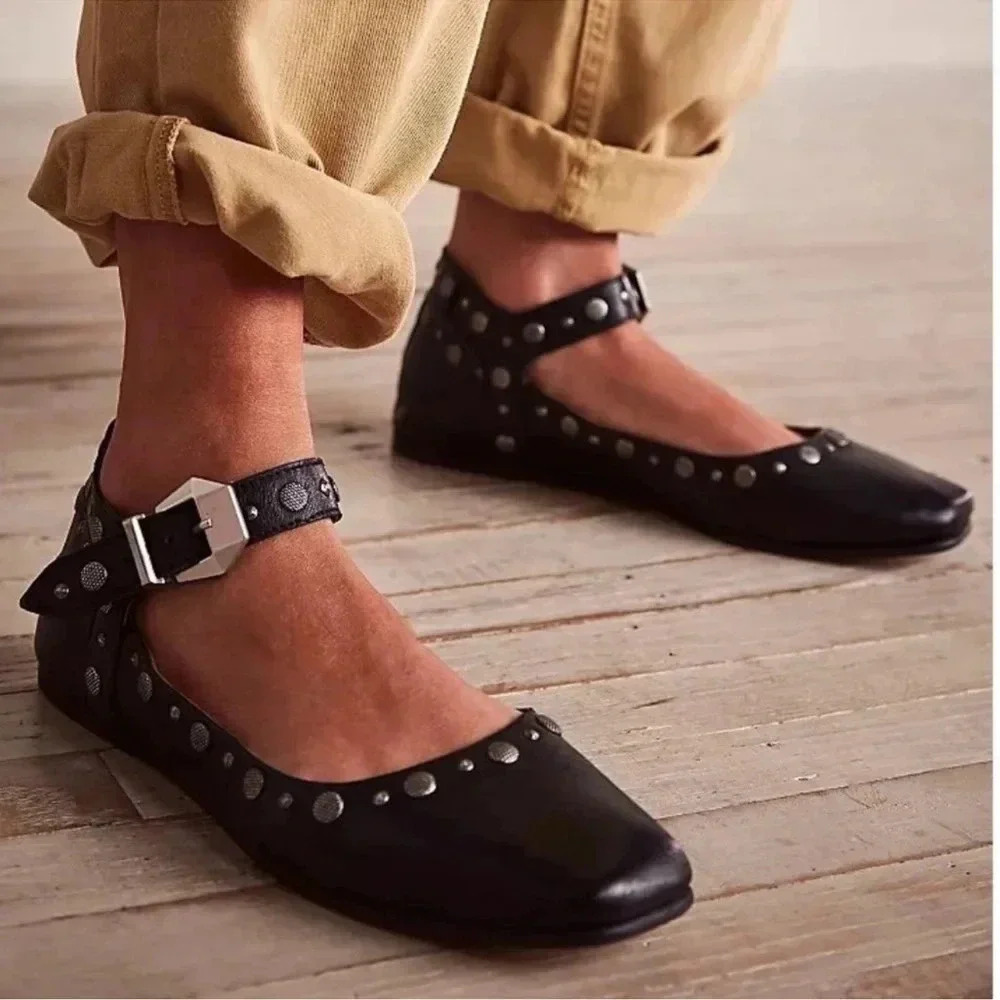 New Free People Mystic Mary Jane Flats Studded Yellow 7 - Picture 13 of 15
